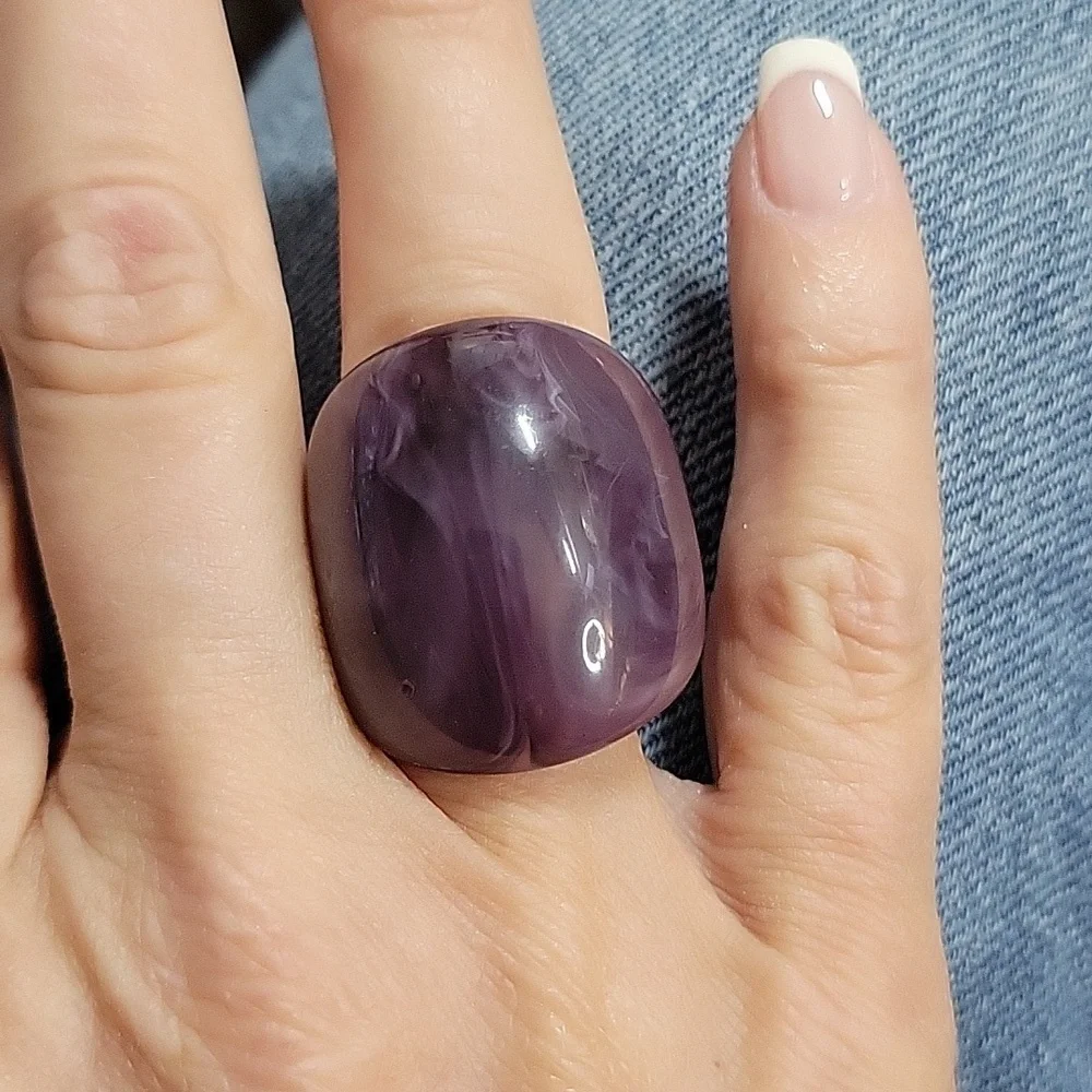 BOLD PURPLE SWIRL DOME RING, METAL FREE